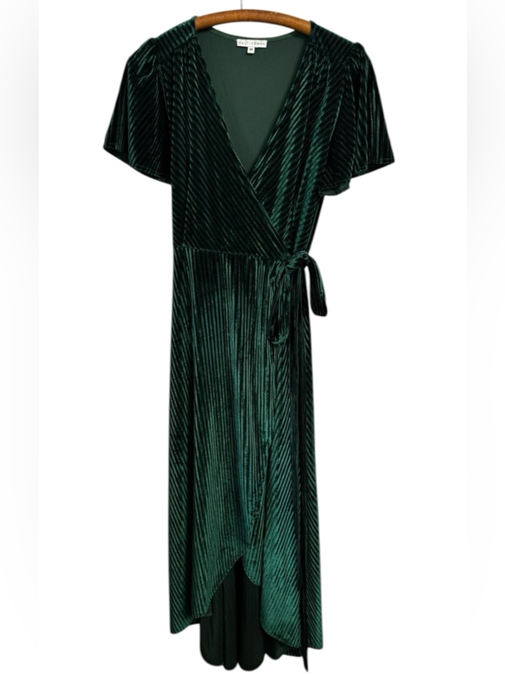 Baltic Born Andi Velvet Ribbed Striped Wrap Maxi Dress size medium